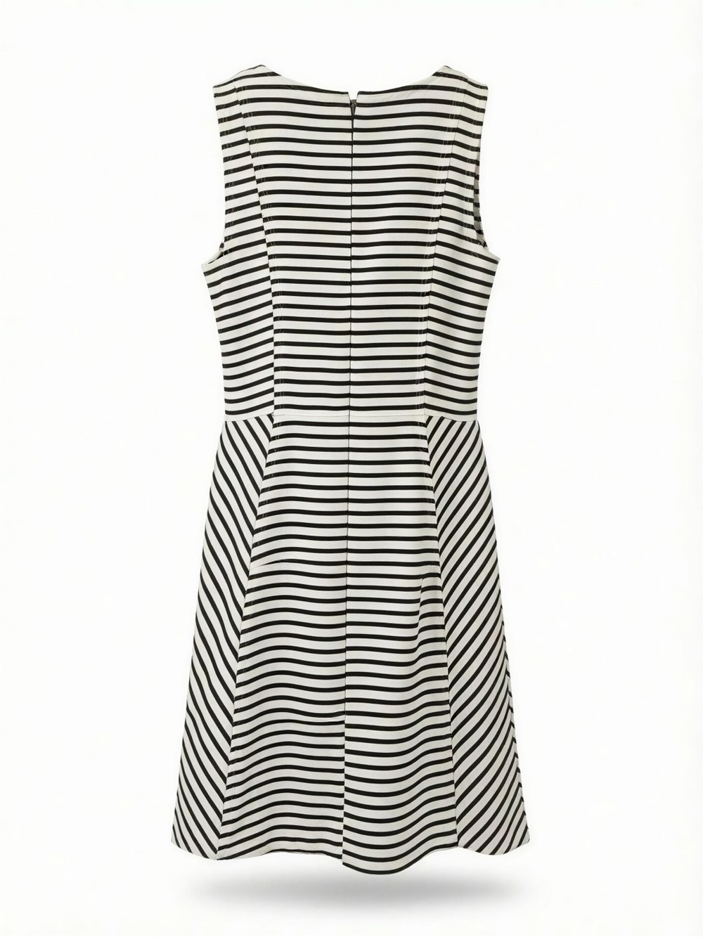 LOFT Black and White Striped Sleeveless Fit-and-Flare Dress
